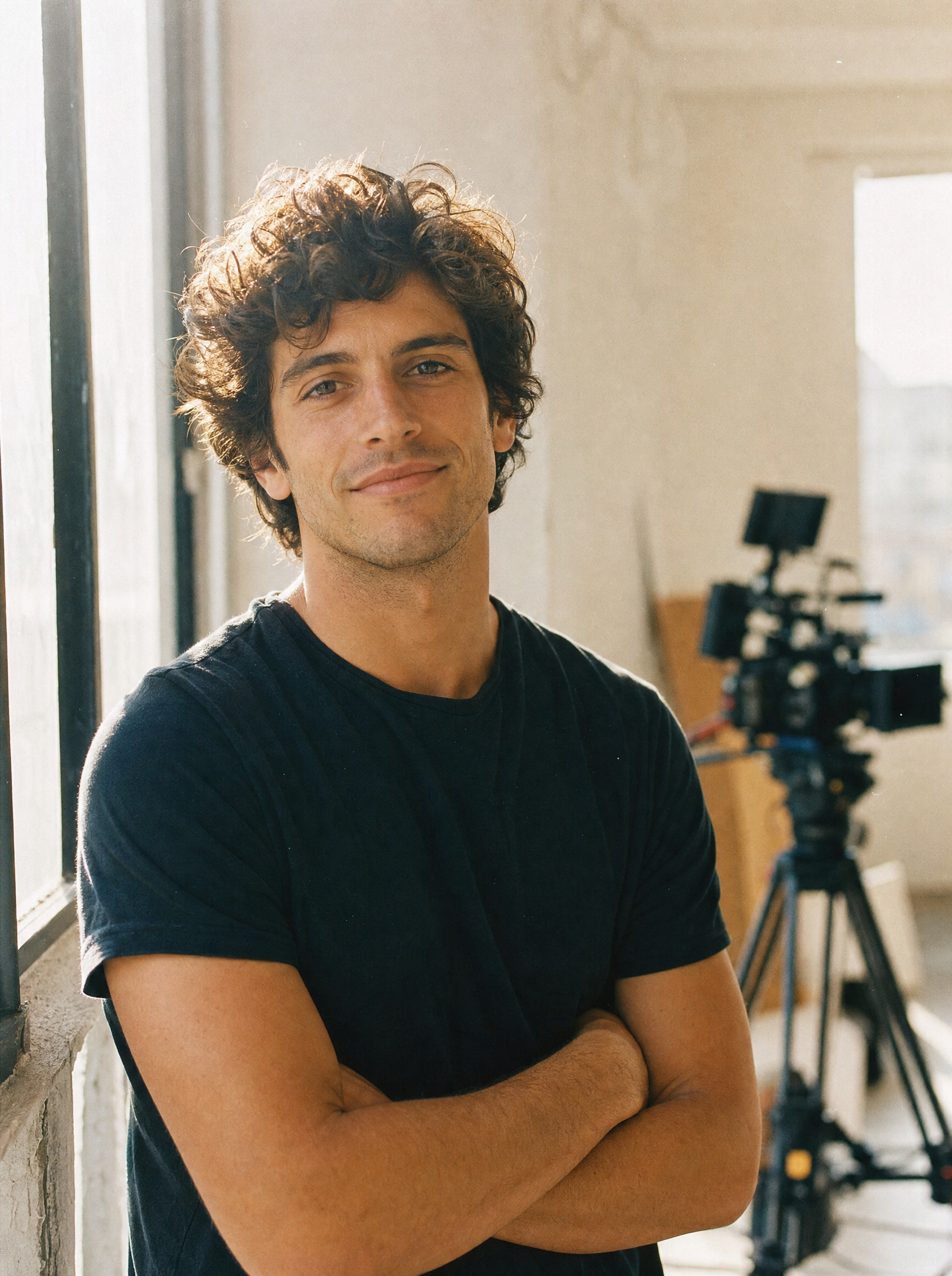 Josh in the studio, warm window light